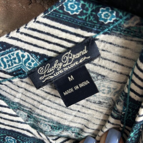 Lucky Brand Boho Striped V Neck Tie Back Long Sleeve Tee Size Small - Picture 3 of 7